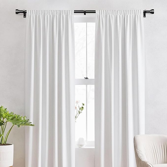 IFELS Heavy Duty Curtain Rods for Windows 48 to 84 Inch, 1 Inch Adjustable Black Curtain Rod with Easy Installation and Modern Design (A1,Black,30-90")