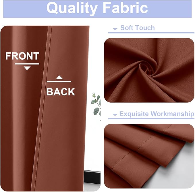 Simplebrand Ava Terracotta Blackout Curtains for Bedroom 90 Inches Long 2 Panels Set, Solid Privacy Energy Saving Living Room Window Treatment Curtains Blackout Drapes, W40 x L90 Inch, Terracotta