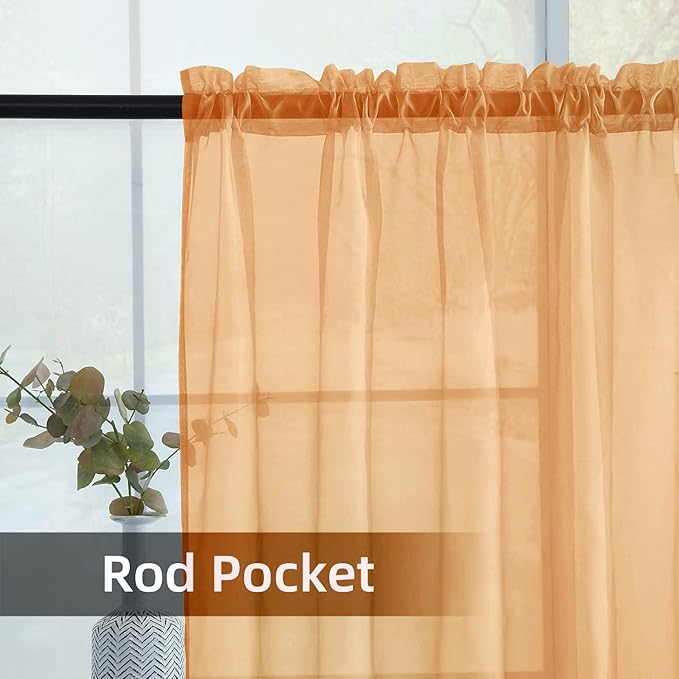 youleyar Solid Sheer Rod Pocket Curtain Voile Draperies 2 Panels White Beige Black Grey Coffee 60 Inch Width 96 Inch Long 1 Pair for Kitchen Bedroom Children Living Room Yard(Beige,60Wｘ96L)