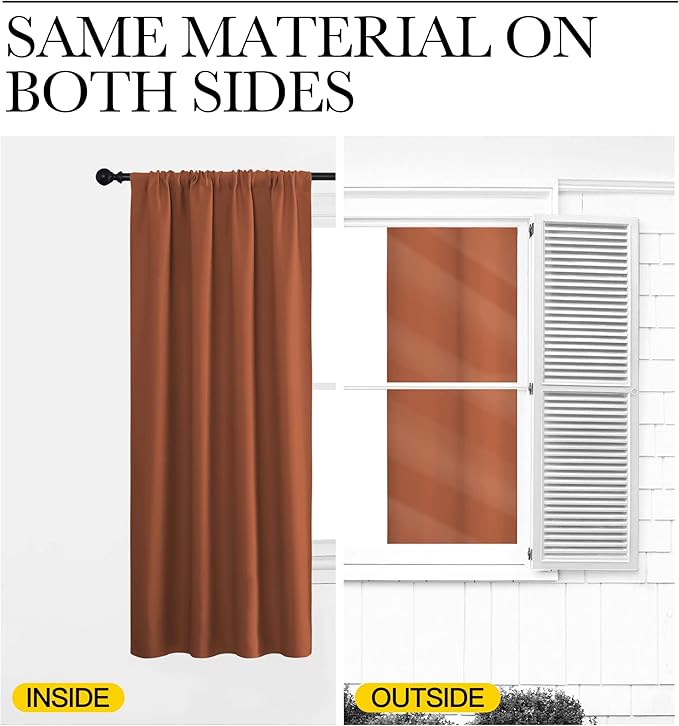 NICETOWN Blackout Curtains and Drapes - Thermal Insulated Solid Rod Pocket Blackout Draperies/Panels (Burnt Orange, 1 Pair, 52 by 63 inches)