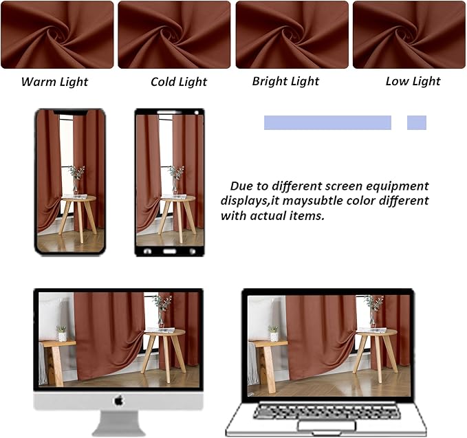 Simplebrand Ava Terracotta Blackout Curtains for Bedroom 90 Inches Long 2 Panels Set, Solid Privacy Energy Saving Living Room Window Treatment Curtains Blackout Drapes, W40 x L90 Inch, Terracotta