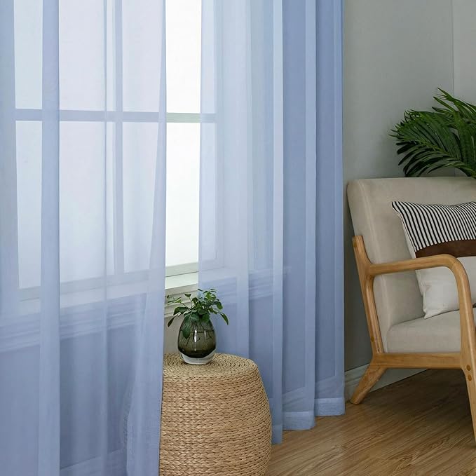 OWENIE Short Sheer Curtains for Bedroom Living Room 54 Inch Length 2 Panels Set, Soft Solid Light Filtering Sheer Curtain for Small Window, 2 Pcs Total 84 Width 54 Long, Demin