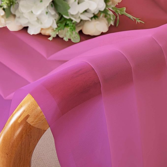 Chyhomenyc Sheer Hot Pink Tier Curtains 24 Inch Length Set, Small Window Kitchen Curtains for Bathroom Living Room Basement, Farmhouse Short Voile Curtain 42Wx24L, Rod Pocket, 2 PCS