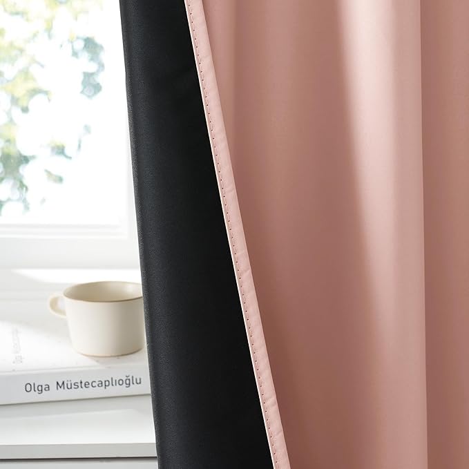 RYB HOME 100% Blackout Short Curtains for Small Window, Thermal Insulated Total Room Darkening Noise Reducing Curtains for Basement Bathroom Basement, 29 inches Wide by 45 inches Long, Peach Pink