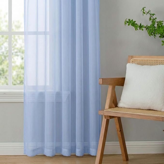 OWENIE Sheer Curtains 96 inches Long 2 Panels Set for Living Room/Bedroom, Rod Pocket Voile Sheer Panel Drapes, Airy Soft Fabric Window Treatments, 2pcs, Each 42" W x 96" L, Demin