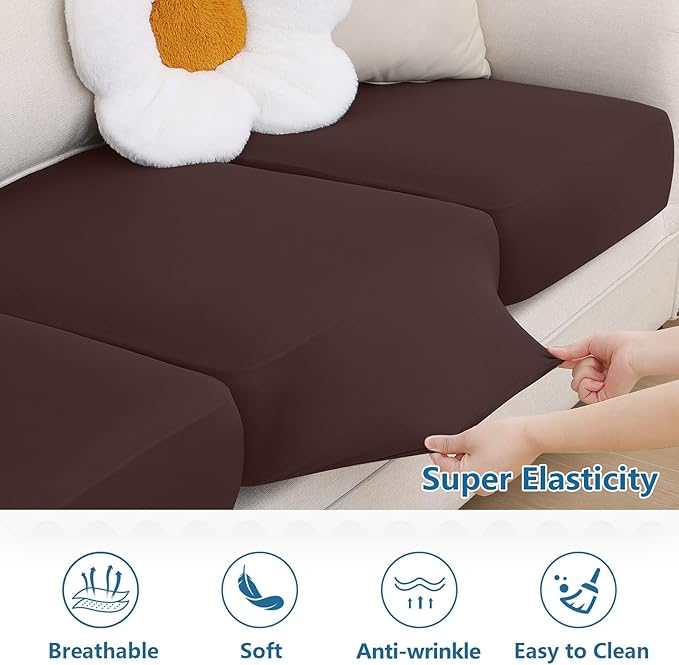 hyha Milk Silk Couch Cushion Covers, Soft Magic Sofa Covers Washable for Cushion Couch, Stretch Sectional Outdoor Cushion Covers for Patio Furniture with Elastic Bottom(Small, Chocolate)