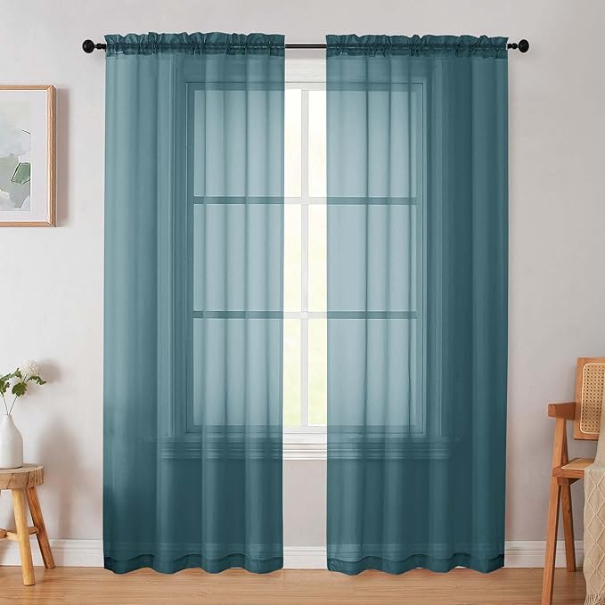 Dusty Blue Sheer Curtain for Bedroom Living Room 72 Inches Long 2 Panels Set, Solid Soft Light Filtering Sheer Window Curtains, Modern Rod Pocket Door Curtain, Dusty Blue, 42" Wx72 L Inches