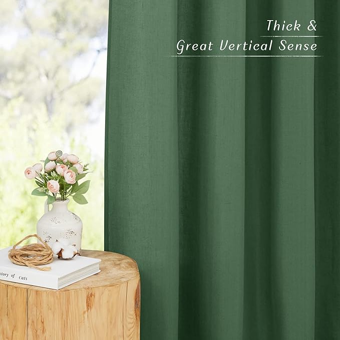 NICETOWN Rustic Linen 102 inch Long Curtains for Living Room, Grommet Privacy Added Thick Linen Weave with Light Filter Window Curtains & Drapes for Bedroom, Olive Green, W55 x L102, 2 Panels
