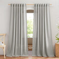 NICETOWN Linen Gray Curtains for Bedroom, Rod Pocket & Back Tab Flax Linen Burlap Semi Sheer Eclectic Window Treatments Privacy with Light Filtering for Boys Room/Living Room, W52 x L95