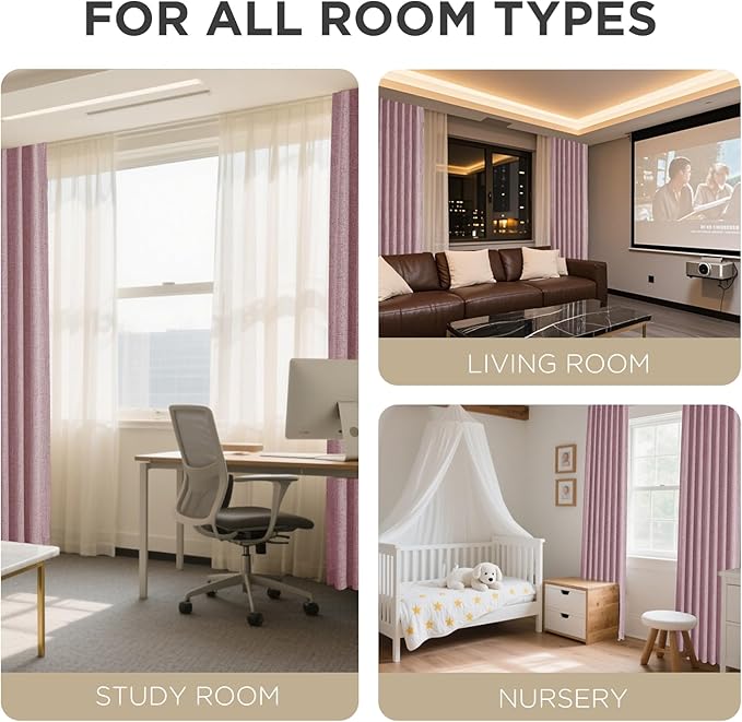 Joydeco Blackout Curtains for Bedroom - 100% Light Blocking 2 Panels Set Pink Drapes 42" W x 90" L, Thermal Insulated Room Darkening Curtains, Linen Textured for Living Room, Rod Pocket & Back Tabs