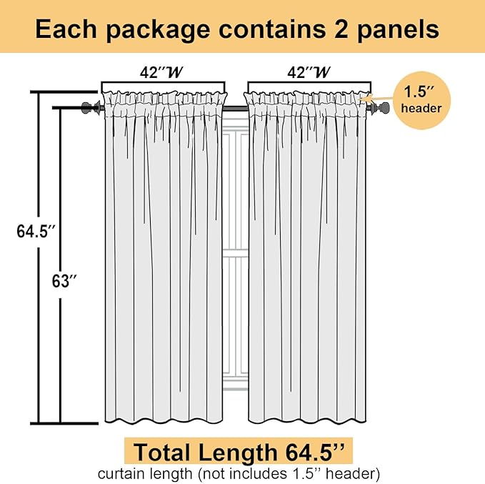 Lecloud White Sheer Curtains 63 Inch Length 2 Panels Set, Elegant Voile White Curtains for Bedroom Living Room, Airy Sheer Drapes for Dinning Room with Rod Pocket, Each Panel 42 X 63 Inch