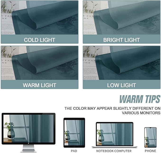 Valances for Windows 14 inch Length 2 Panels, Small Voile Sheer Curtains for Bathroom, Soft Fabric Lightweight Light Filtering Kitchen Curtains, Dual Rod Pocket, Dusty Blue, 2x42Wx14L Inches