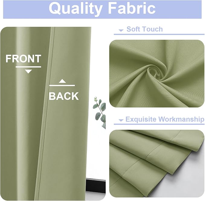 Simplebrand Ava Sage Green Blackout Curtains for Bedroom, 78 Inch Length, 2 Panels Set, Privacy Thermal Insulated Rod Pocket Window Curtains for Patio, French Door, W40 x L78 Inch