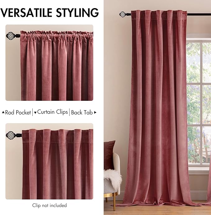 MIULEE Velvet Curtains 84 inches 2 Panels - Luxury Blackout Curtains for Bedroom Living Room Thermal Insulated Super Soft Window Drapes Rod Pocket & Back Tab, Dusty Rose Pink, W52 x L84 inches