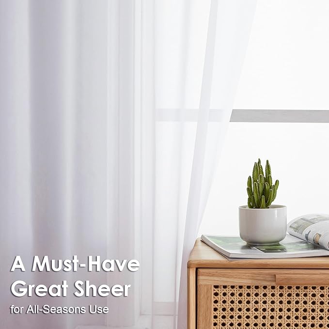 OVZME White Sheer Curtains 63 inch Length 2 Panels for Bedroom Living Room, Light Filtering Dual Rod Pocket Voile, Each 42 Width by 63 Length.