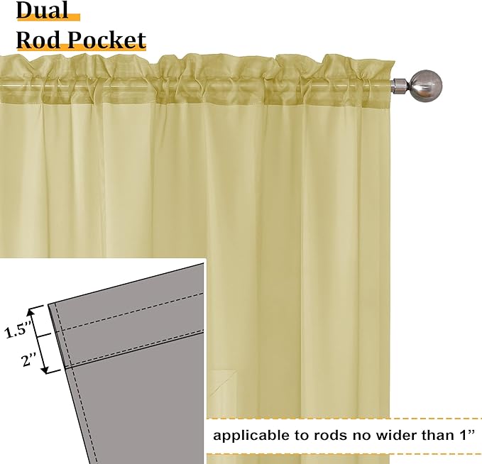 Aiyufeng Yellow Sheer Curtains 2 Panel Sets 96 Inches Long - Transparent Light Weight Soft Yellow Window Treatment Panels for Study Room/Living Room/Guest Room, Per Panel W42 X L96 inches