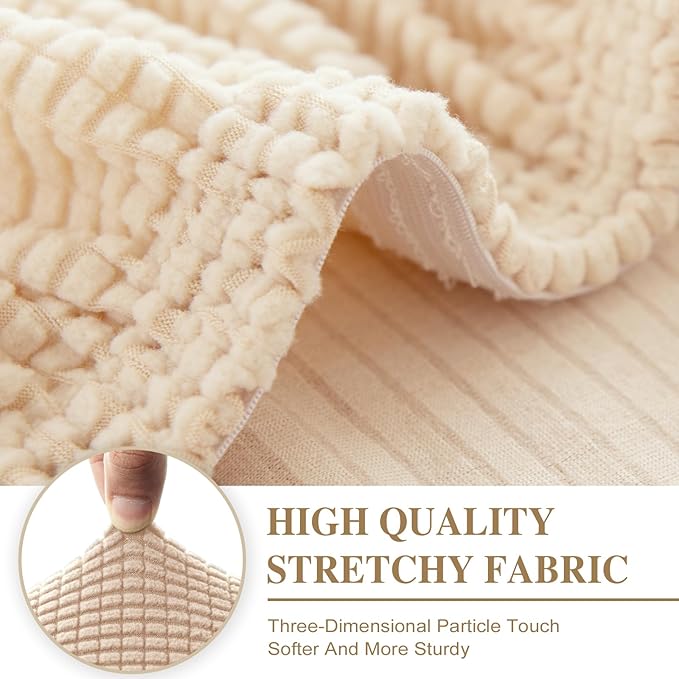 Couch Cushion Covers for Sectional Sofa L Shape Washable Separate Seat Chaise Couch Cover Stretch Sofa Slipcovers with 2 Pcs Pillowcases(2 Seater + 1 Chaise, Natural)