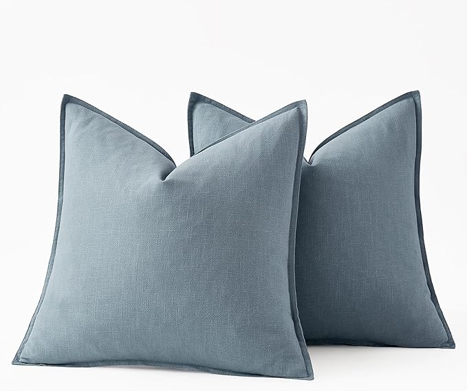 MIULEE Decorative Linen Euro Sham Pillow Covers 24x24 Blue Grey Boho Farmhouse Neutral Couch Throw Pillows for Bed Pack of 2 Accent Coastal Modern Pillowcase Summer Sofa Livingroom Home Decor