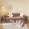 HANDONTIME Brown Sofa Covers Simple Couch Cover for Pet White Floral Couch Cushion Covers for L Shape Chocolate Sofa Throw Cover Sectional Couch Covers for Living Room Machine Washable, 71" X134"