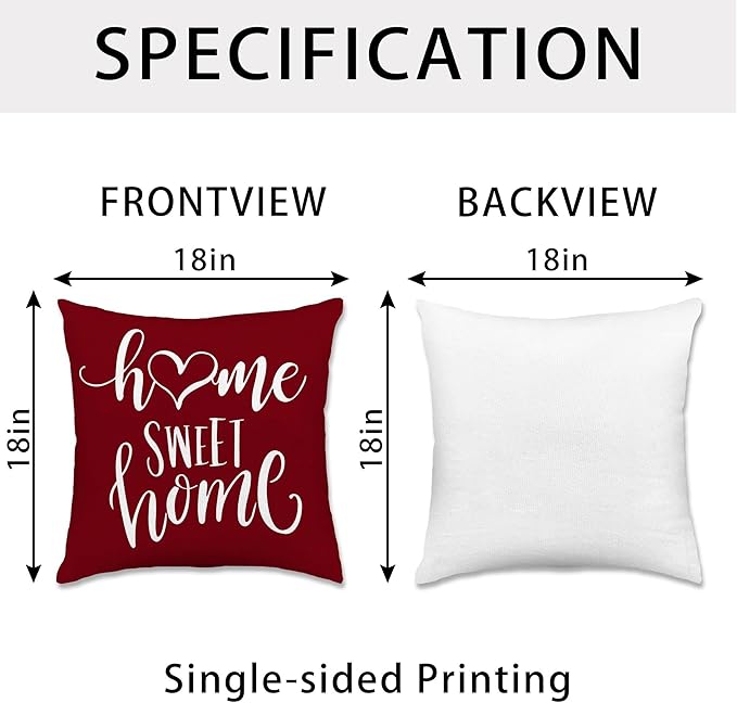 Hexagram Geometric Burgundy Pillow Covers 18x18 Set of 4, Decorative Outdoor Boho Modern Throw Pillow Covers, Home Sweet Home Farmhouse Cushion Case for Couch Sofa Bedroom Indoor Decor(No Insert)