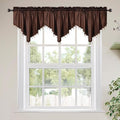 Molaxhome Swag Curtain 51 inch Length Rod Pocket Scalloped Curtain Valance Sheer Lace Panels with Hanging Crystal Beads for Kitchen Bedroom Window Treatments Drape Decor 1pc (Cloth Coffee, 51Wx23L)