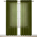 DWCN Olive Green Sheer Curtains Semi Transparent Voile Rod Pocket Curtains for Bedroom and Living Room, 70 x 96 inches Long, Set of 2 Panels