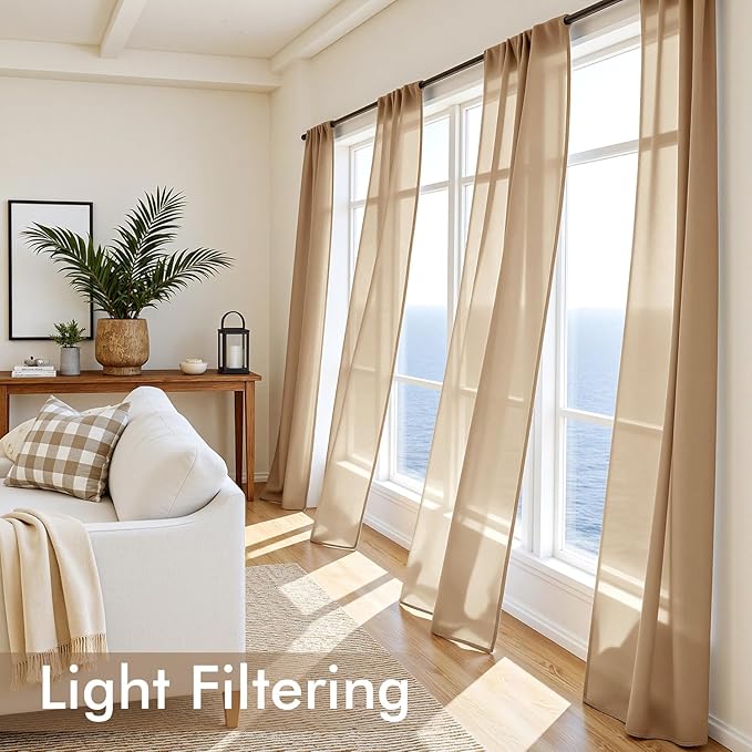 MIULEE Brown Sheer Curtains 84 Inches Long, 4 Panels Set, Rod Pocket Voile Drapes Light Filtering and Semi Transparent, Elegant Window Treatments for Bedroom Living Room,54 x 84 Inches