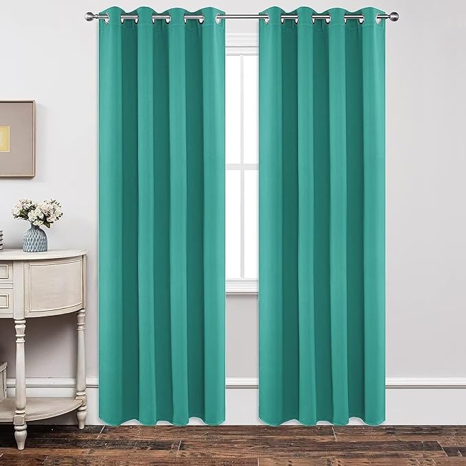 Joydeco Blackout Curtains 63 inch Length 2 Panels Set, Thermal Insulated Long Curtains & Drapes 2 Burg, Room Darkening Grommet Drapes for Bedroom Living Room Windows (W42 x L63 Inch, Peacock Blue)