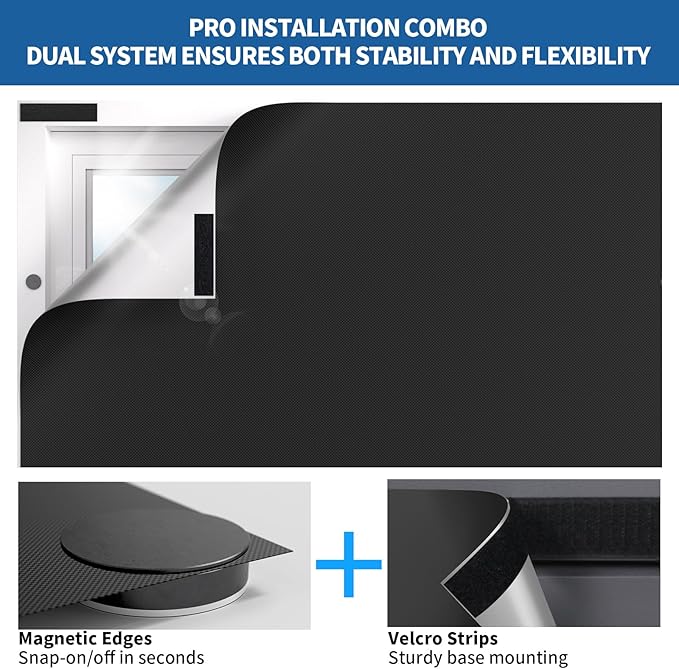 BKSAI 100% Blackout Window Cover, Portable Magnetic Black Out Curtains for Window, Black Out Shades No Drill Cuttable Blackout Blinds for Bedroom, RV, Nursery, Media Room, 118x57 inch