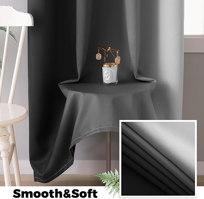 Yakamok 100% Blackout Curtains 84 Inch Length 2 Layers,Black Curtains for Bedroom Ombre Room Darkening Grommet Gradient Drapes, Light Blocking Thermal Insulated Window Curtains for Living Room
