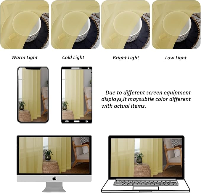 Chyhomenyc Mustard Yellow Sheer Curtains 120 Inches Long - Light Filtering Elegant Voile Extra Long Panel Drapes for Living Room Floor to Ceiling Window, Each 42Wx120L Inch, 10FT, 2 Panels