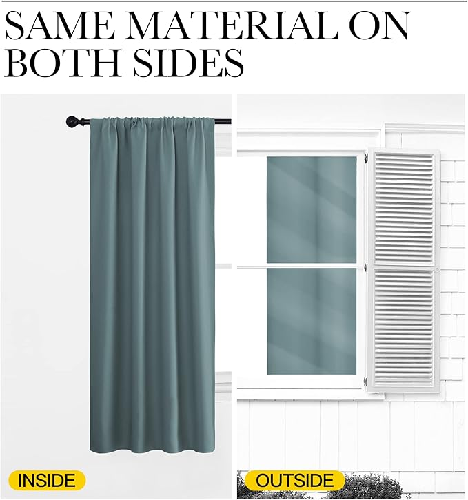NICETOWN RV Blackout Curtains for Camper Windows, Greyish Blue, 34" x 30", Set of 2, Kitchen Curtains, Short Blackout Drapes, Thermal Insulated Rod Pocket Window Treatment Draperies for Nursery