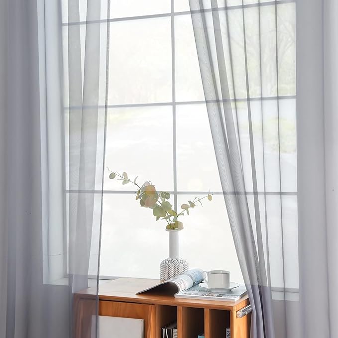 youleyar Solid Sheer Rod Pocket Curtain Voile Draperies 2 Panels White Beige Black Grey Coffee 60 Inch Width 72 Inch Long 1 Pair for Kitchen Bedroom Children Living Room Yard(Grey,60Wｘ72L)