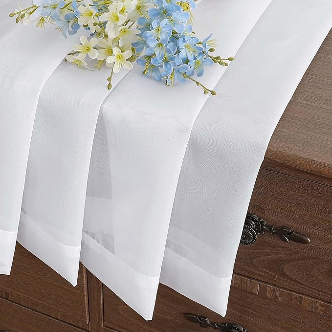 White Valances for Windows 14 inch Length 2 Panels Set, Small Voile Sheer Curtains for Bathroom, Soft Fabric Lightweight Light Filtering Kitchen Curtains, Dual Rod Pocket, 2x42Wx14L Inches