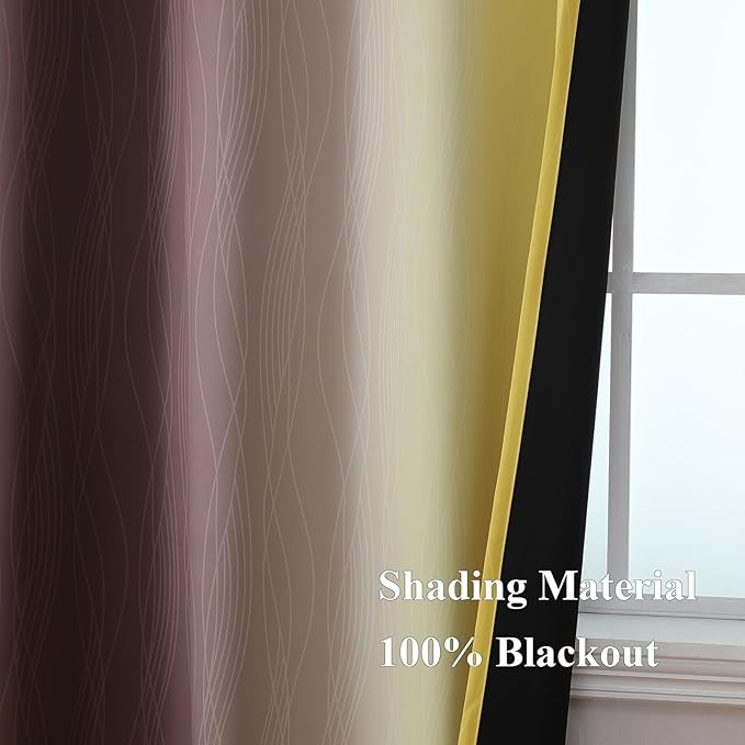 Estelar Textiler Brown and Yellow Gradient Blackout Curtains for Bedroom, Thermal Insulated Ombre Blackout Drapes, Full Light Blocking Energy Saving Curtains for Living Room, 52Wx96L, 2 Panels