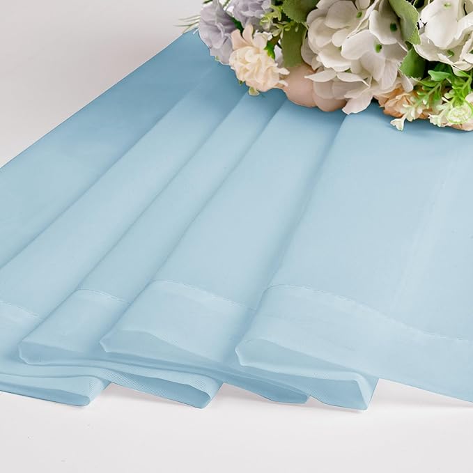 Chyhomenyc Sky Blue Sheer Valances for Windows - Light Filtering Small Kitchen Curtains, Rod Pocket Short Top Window Treatment Decor for Living Room Bathroom Basement, 42Wx16L inches, 2 Panels