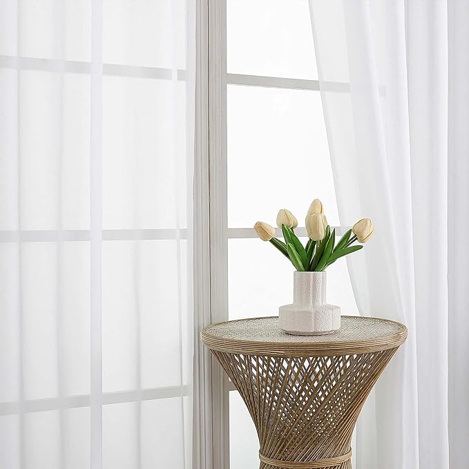 OVZME White Sheer Curtains 63 Inches Long 2 Panels Set, Light Filtering Sheer Curtains for Living Room Bedroom 59 Inch Extra Wide, Modern Voile Filmy Rod Pocket Window Drapes, 59Wx63L Inches