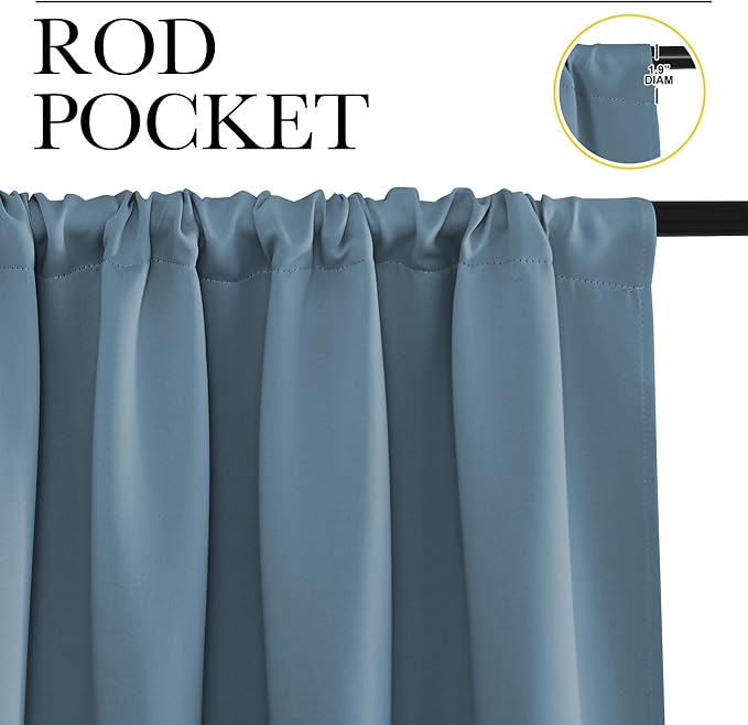 NICETOWN Blackout Curtains for Living Curtains, Smoky Blue, 2 Panels, 42 by 84, Room Darkening Window Curtain Panels, Easy-Care Solid Thermal Insulated Draperies/Drapes for Daughter Room