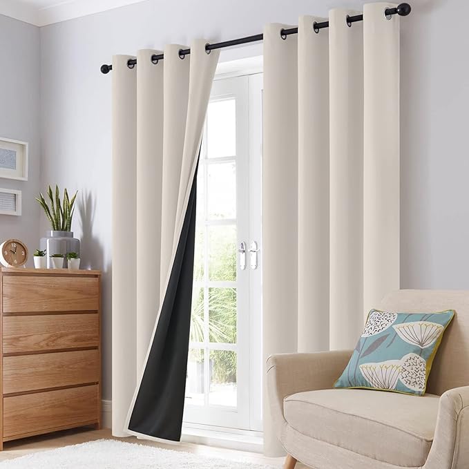 SimpleHome 100% Blackout Curtains for Bedroom,Thermal Insulated Grommet Window Drapes Room Darkening Cream Curtains for Living Room with Black Back,52 x 96 Inch,2 Panels