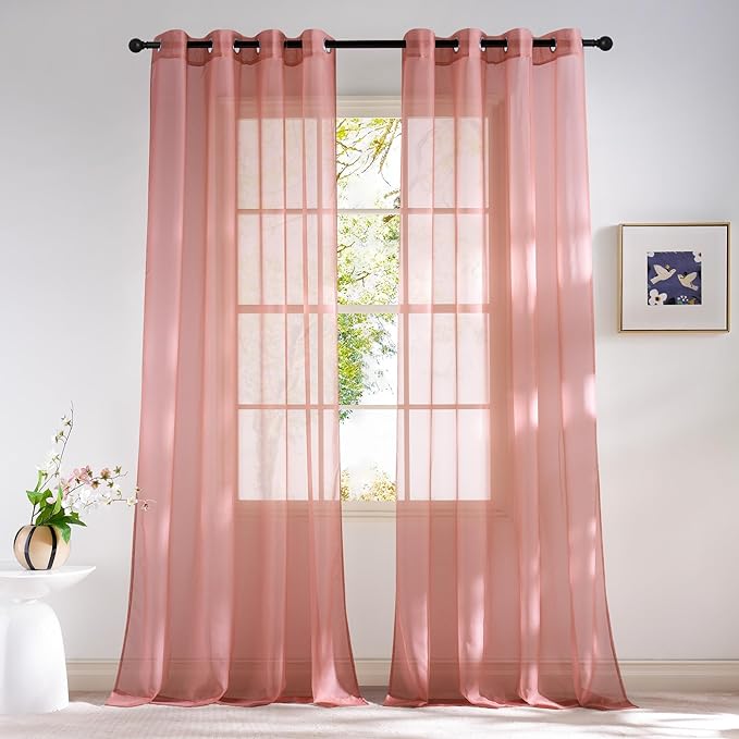 NICETOWN Coral Pink Sheer Window Curtains for Princess Room, Grommet Voile Sheer Window Treatment Light Filtering for Bedroom/Girls Room, W54 x L84, 2 Panels