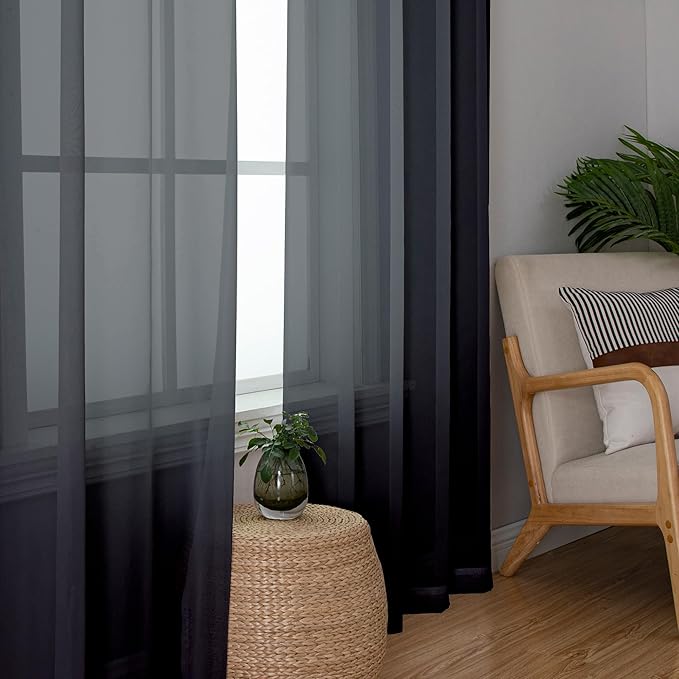 Lecloud Black Sheer Curtains 78 Inches Long 2 Panels Set, Privacy Voile Light Filtering Drapes, Airy Solid Window Curtains with Rod Pocket for Living Room Bedroom Basement, Each Panel 42" W x 78" L