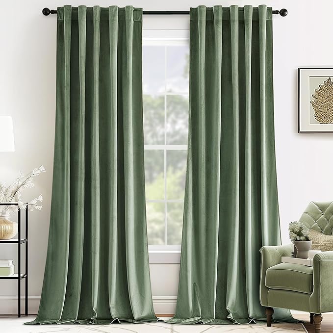 MIULEE Velvet Curtains 72 inches - Luxury Blackout Curtains for Bedroom Living Room Thermal Insulated Super Soft Window Drapes Rod Pocket & Back Tab, Sage Green, W52 x L72 inches, 2 Panels