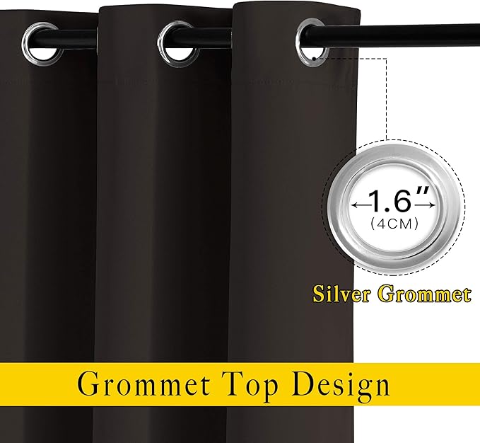 NICETOWN Room Darkening 118 inch Long Curtains, Grommet Thermal Drapes Weighted Room Divider Wide Window Treatments for Living Room, W66 x L118, Toffee Brown, 2 Panels