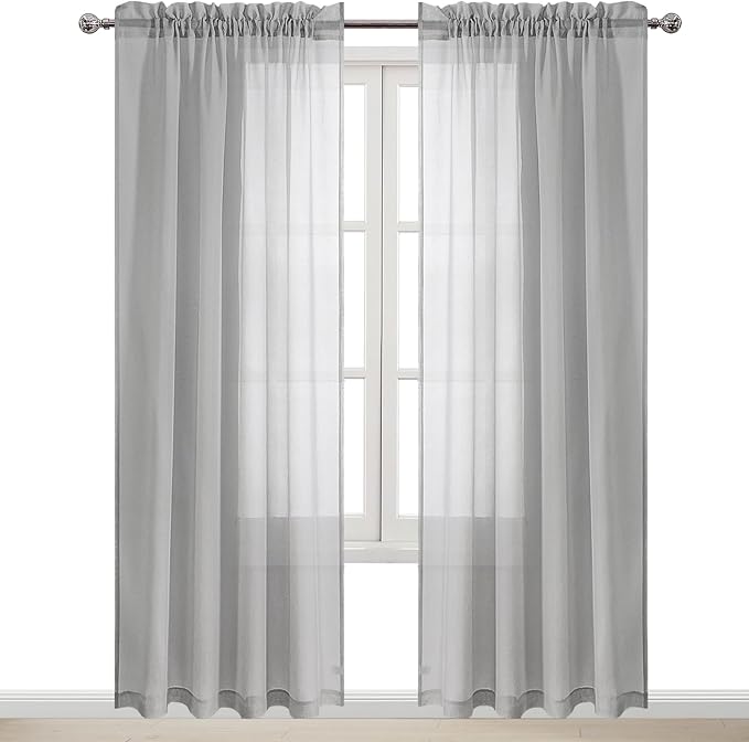 DWCN Grey Sheer Curtains Semi Transparent Voile Rod Pocket Curtains for Bedroom and Living Room, 52 x 108 inches Long, Set of 2 Panels