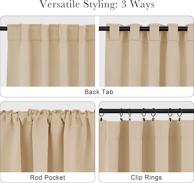PONY DANCE Short Beige Blackout Curtains for Kitchen Over Sink, Window Drapes Small Soft Rod Pocket Draperies/Window Treatments for Nursery Bedroom, W 42 x L 45 Inches, Biscotti Beige, 2 Panels