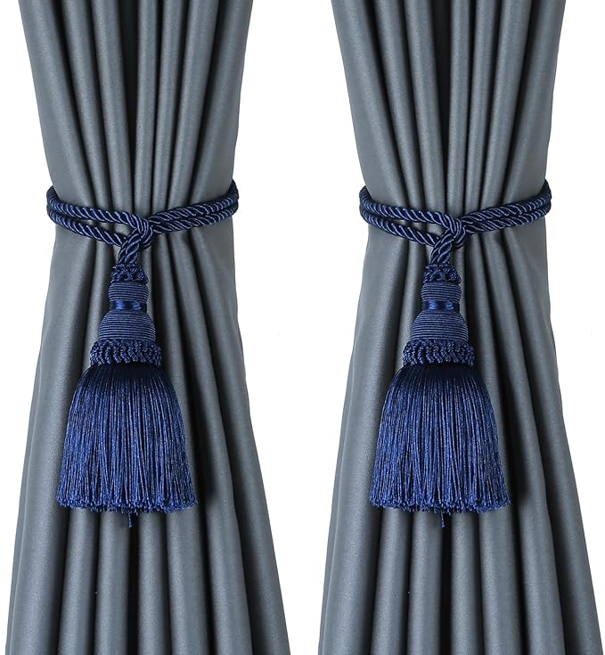 Fenghuangwu 2 Pack Curtain Tie Backs Rope Tassels for Curtains Drape tiebacks Handmade Outdoor Home and Outdoor Decorative (Navy, 2p)