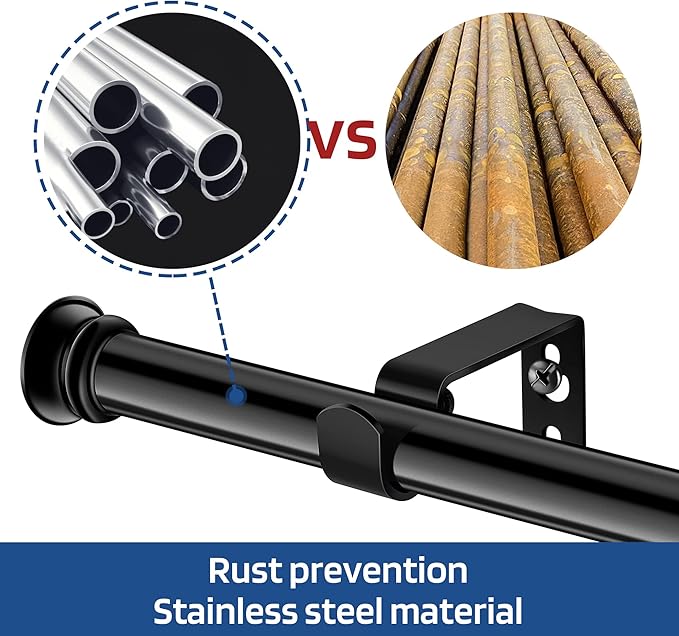 Standard Decorative Window Curtain Rods 30 to 116 Inch,5/8 Inch Diameter Small Curtain Rod Set, Heavy Duty Drapery Rods with Brackets Black