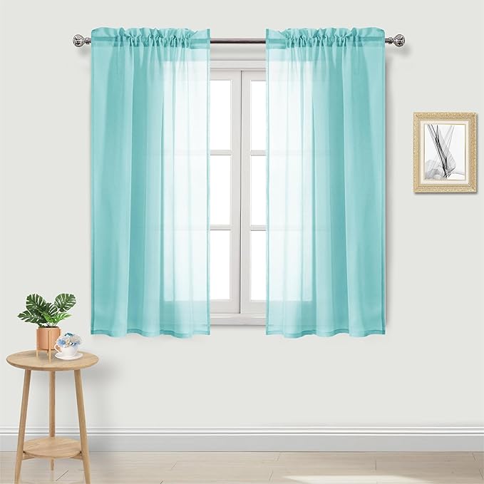 DWCN Aqua Sheer Curtains Semi Transparent Voile Rod Pocket Curtains for Bedroom and Living Room, 42 x 54 inches Long, Set of 2 Panels
