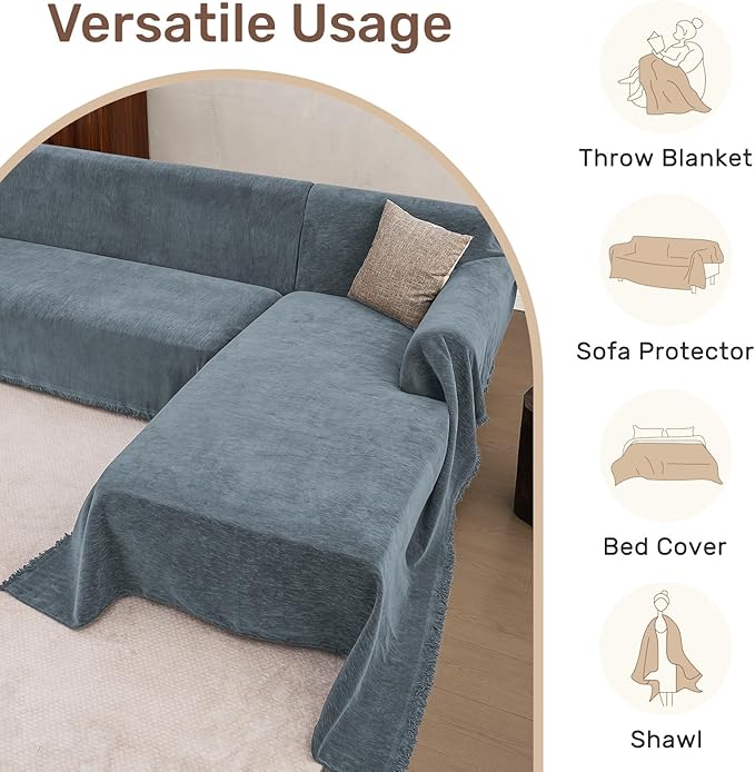 Sectional Couch Covers, 2 Pieces Washable L Shaped Couch Covers Sofa Blanket for Dogs Pet Friendly Sectional Sofa Slipcovers Furniture Covers,71"x118"+91"x134",(XXX-Large,Dusty Blue)