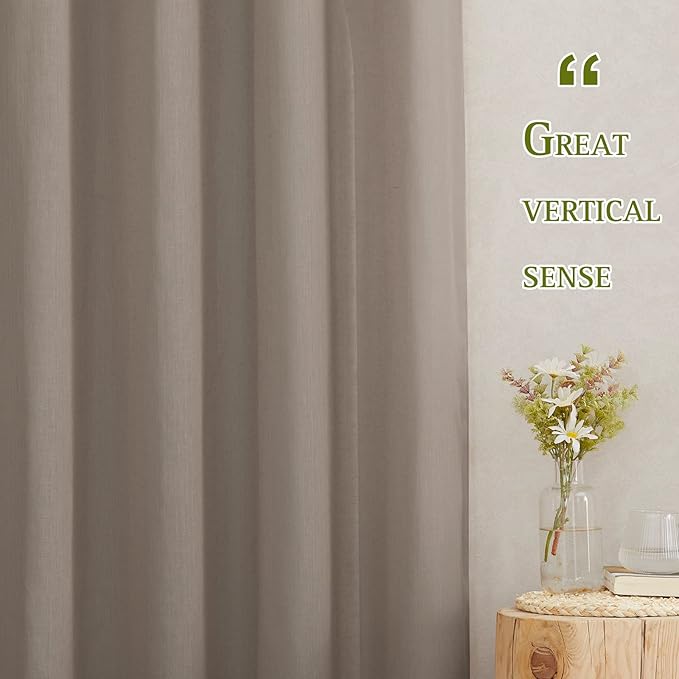 NICETOWN Linen Burlap Curtains Semi Sheer for Bedroom, Grommet Top Linen Blend Semitransparent Privacy Window Drapes Light Filtering Curtains for Living Room, 52" W x 63" L, Set of 2